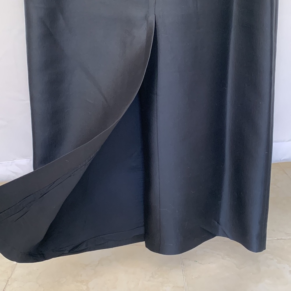 Teri Jon Rickie Freeman Navy Sleeveless Scoop Neck Silk Wool Evening Gown 12 - Picture 9 of 11
